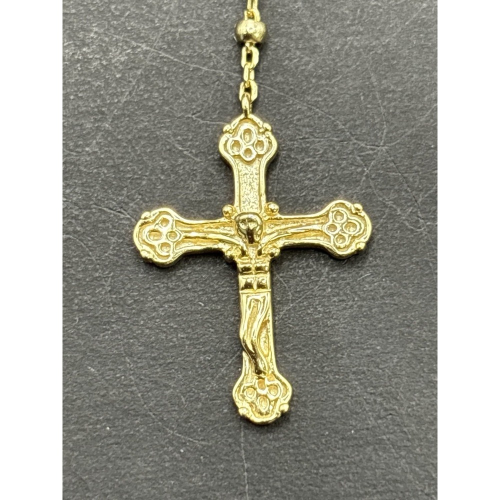 EUC 18" Gold Sterling Silver Rosary Necklace Crystals 6 Grams H7